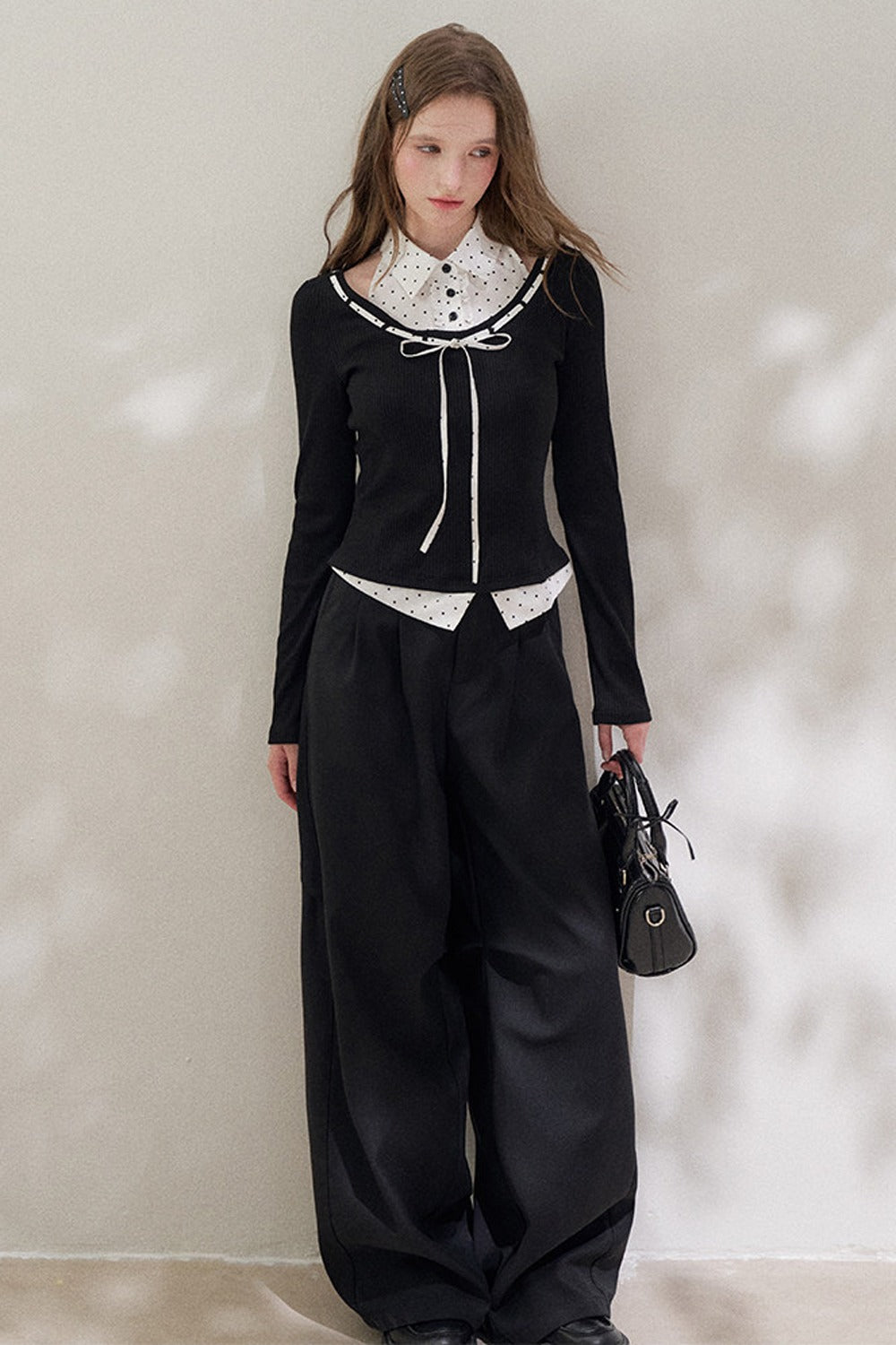 Black Halter Polka Dot Layered Blouse
