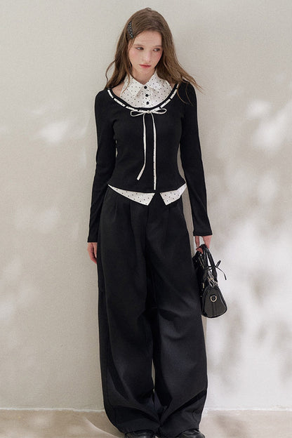 Black Halter Polka Dot Layered Blouse