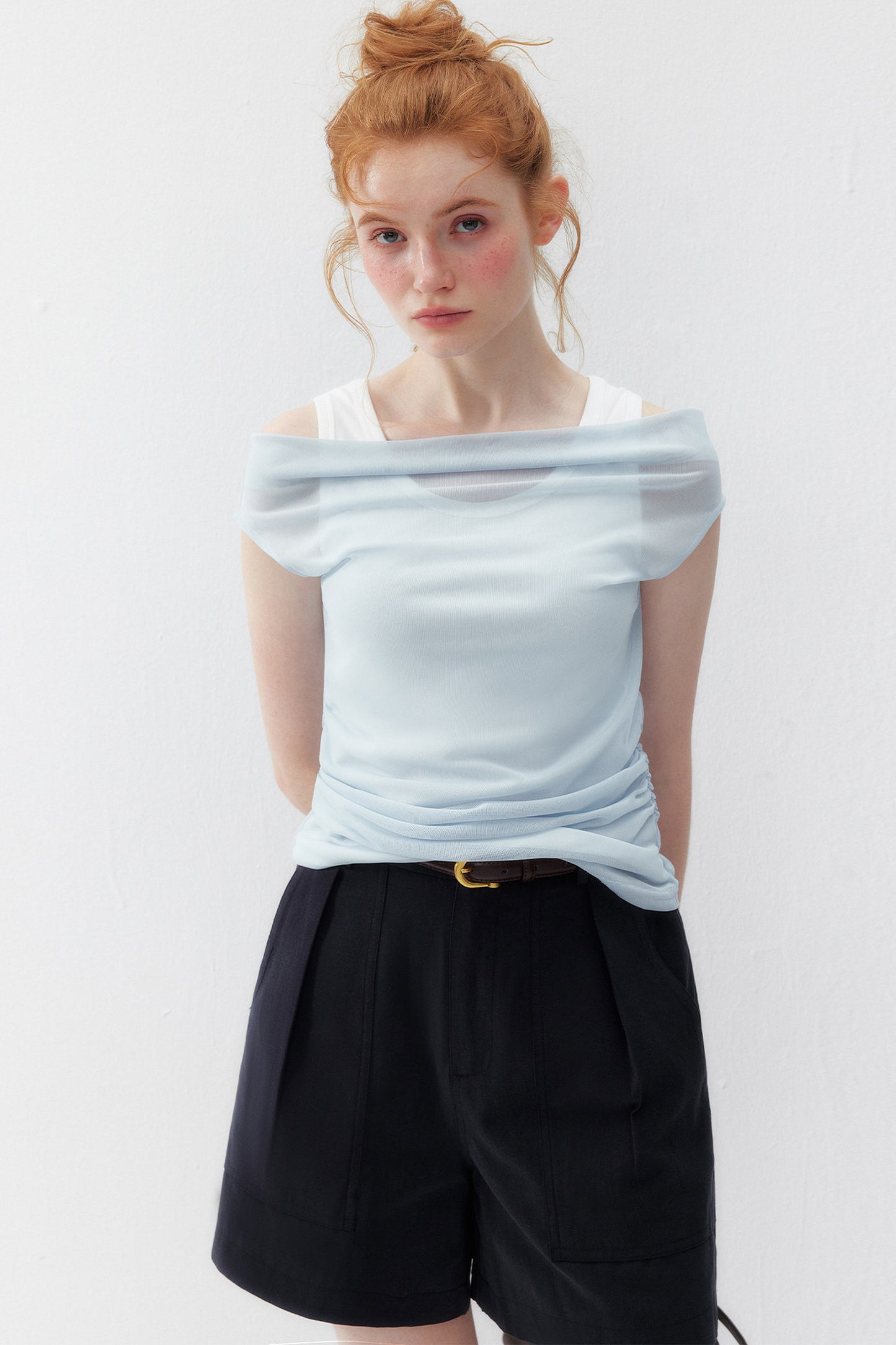 French One-Shoulder Contrasting Color Camisole