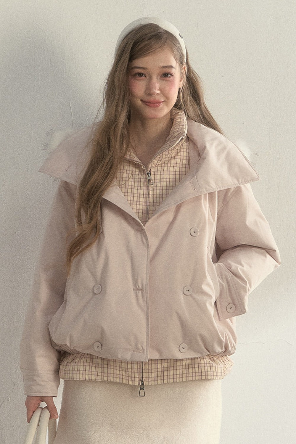 Parka acolchada de cuadros cruzada con estampado de capullos