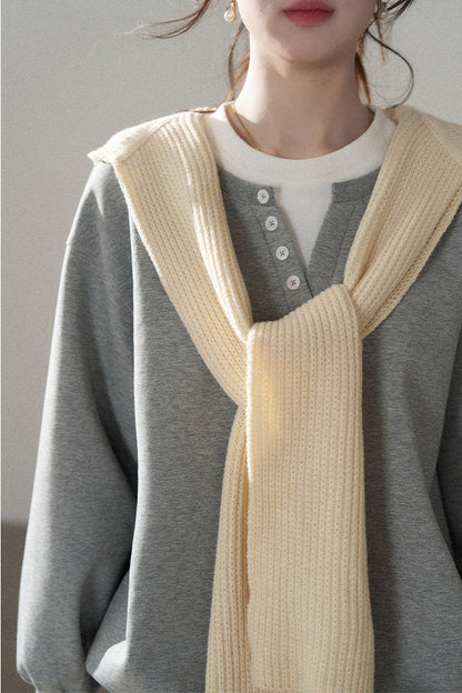 Hooded Shawl Sweatshirt and Wide-Leg Pants Set-Up
