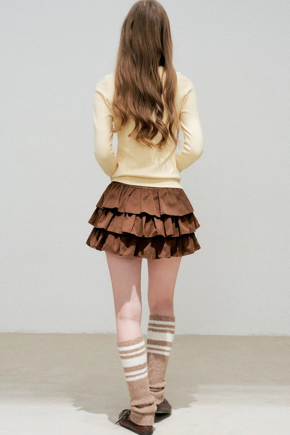 Cream Contrast Lace Tie Knit Sweater