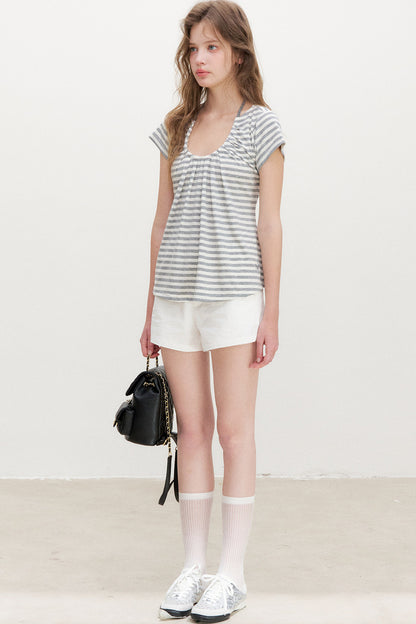 Striped Lyocell Pleated Top