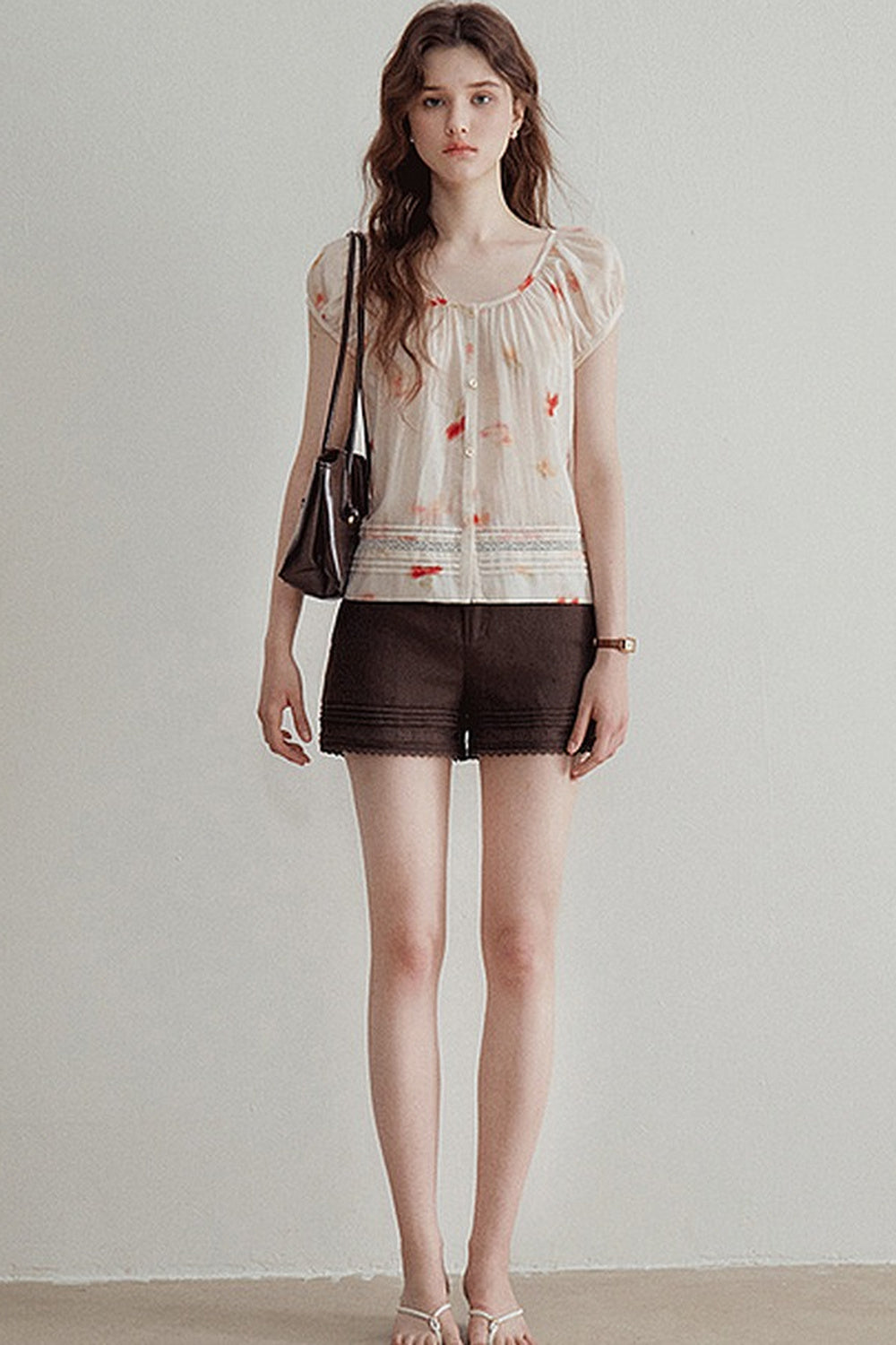Floral Lyocell Short-Sleeve Blouse