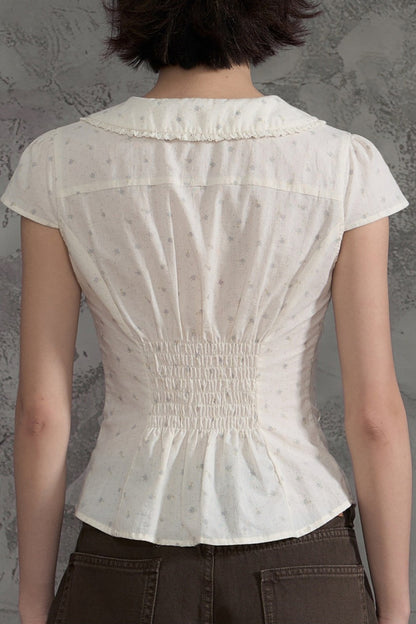 Floral Ruffle Doll Collar Blouse and Skirt Set-Up