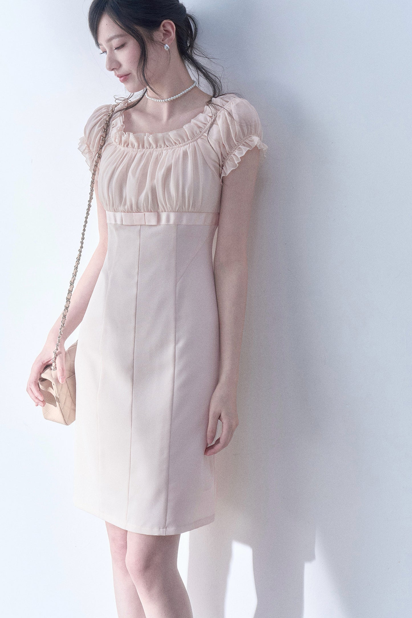 Pleated Lace Chiffon Dress