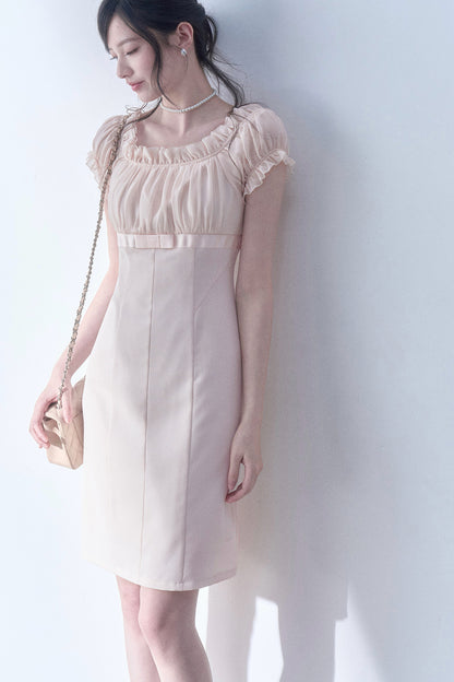 Pleated Lace Chiffon Dress