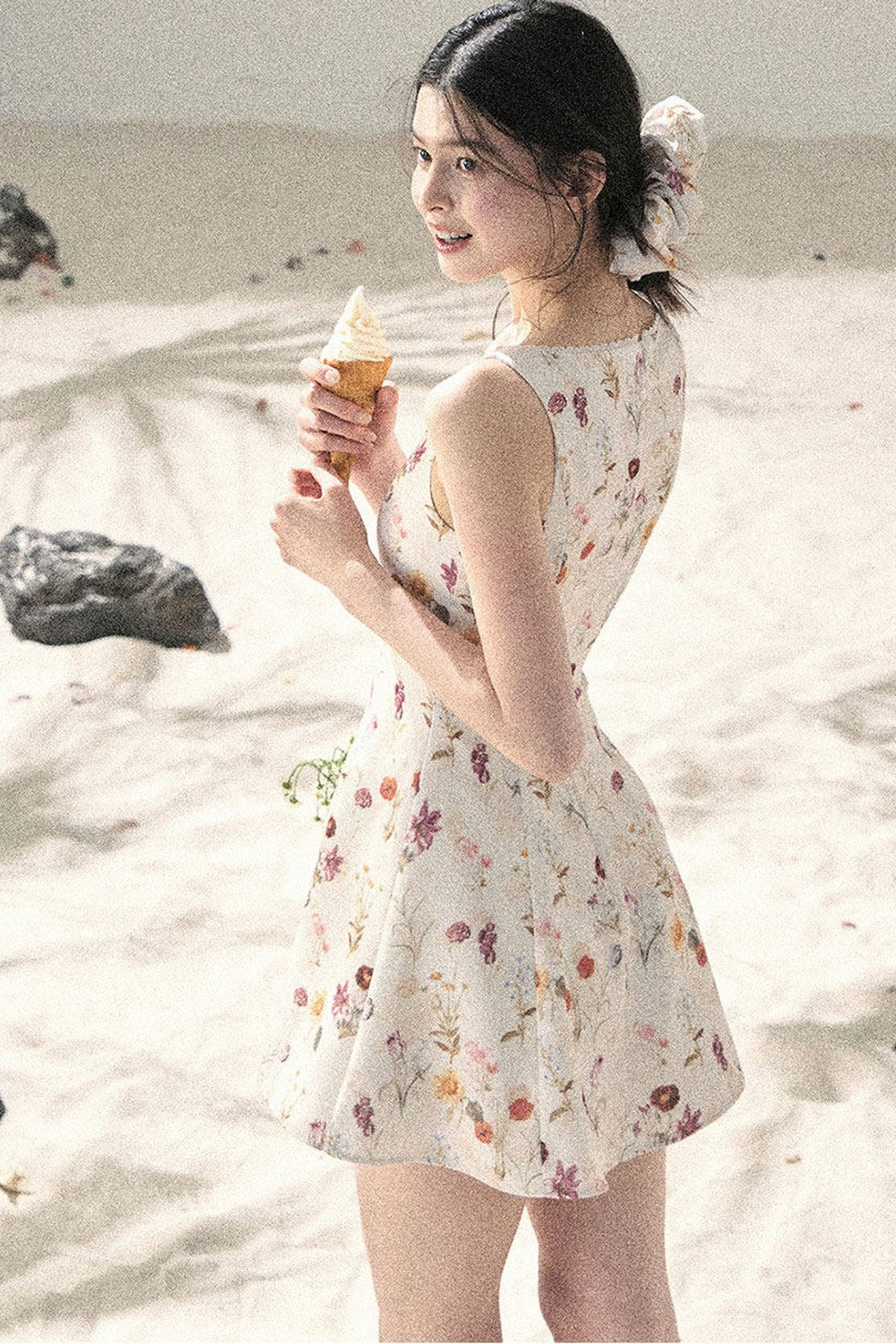 French Puff Lace Floral Dress