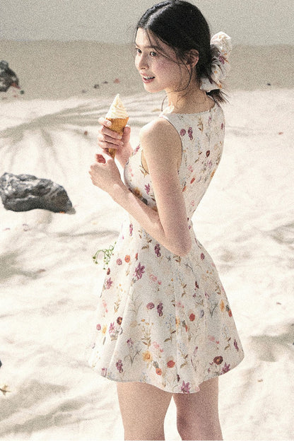 French Puff Lace Floral Dress