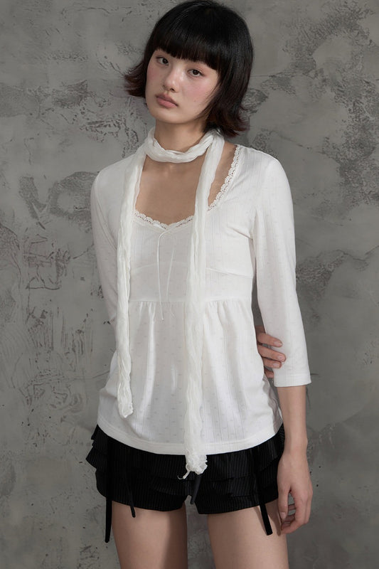 White Lace V-Neck T-Shirt