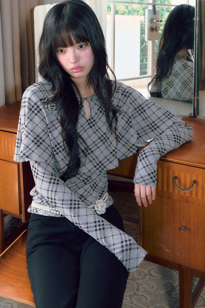 Floral Plaid Cape Top and Pants Set-Up