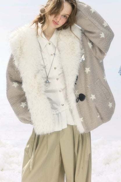 Star Polka Dot Plush Collar Jacket