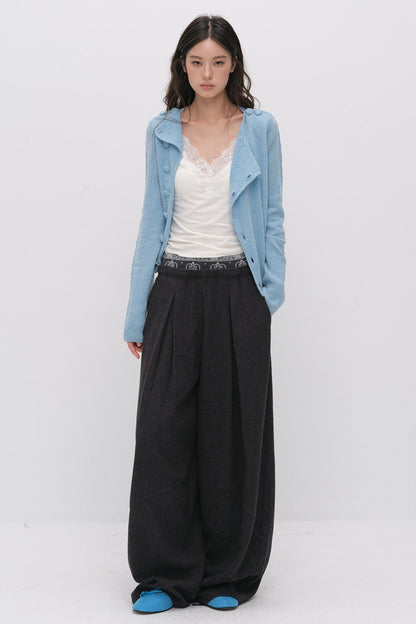 Wool Jacquard Wide-Leg Trousers