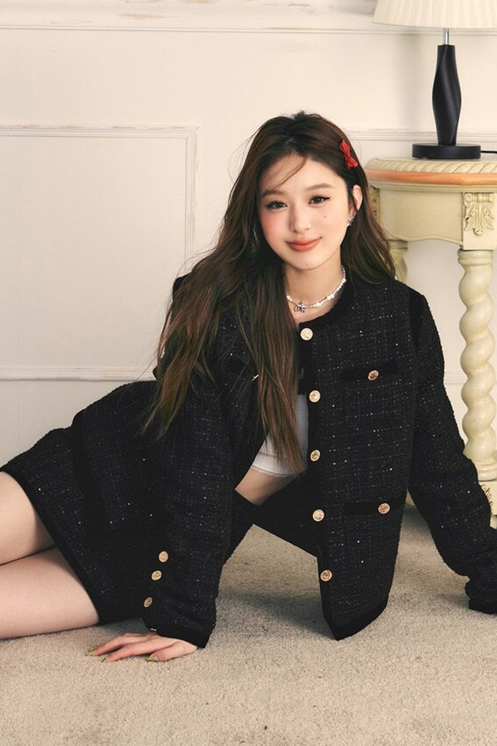 Velvet Patchwork Tweed Jacket and Skirt Set-Up