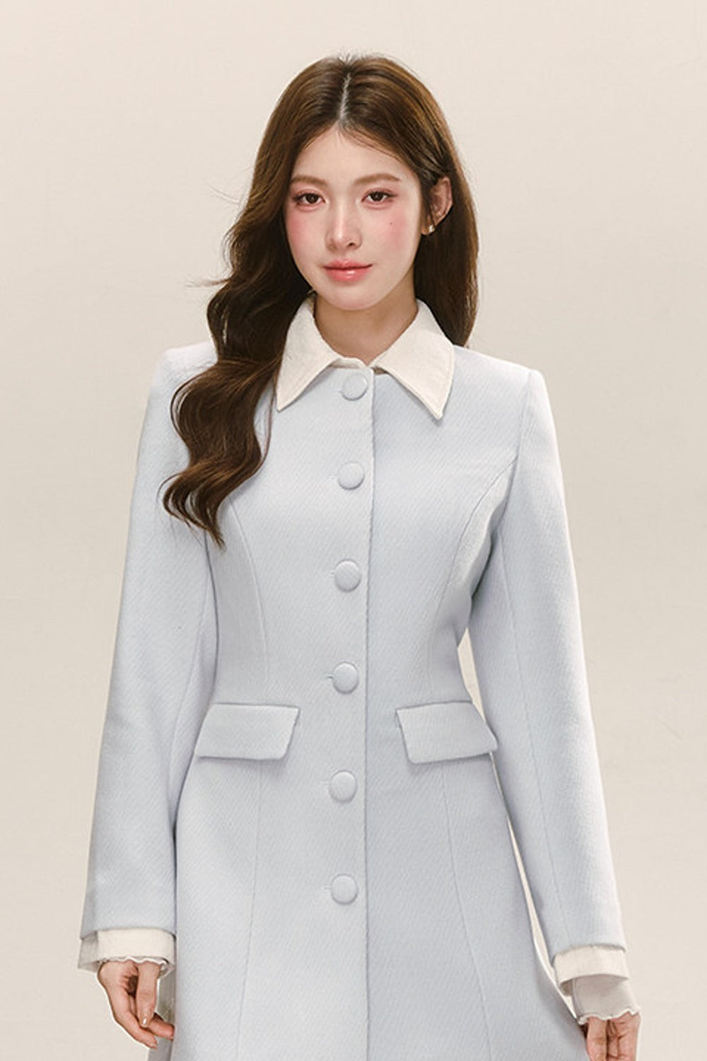 Blue Lapel Patchwork Mid-Length Jacket