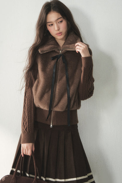 Knitted Patchwork Faux Fur Jacket