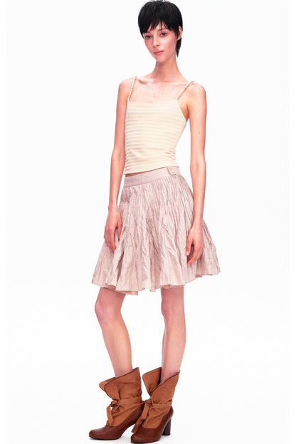 Memory Metallic Wire Crinkled A-Line Skirt