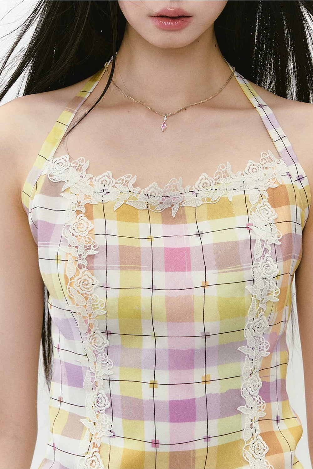 Heavy Lace Patchwork Halter Tank Top