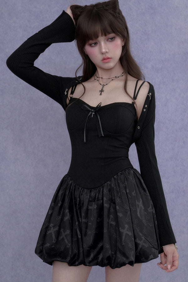 Black Floral Strap Dress Set-Up