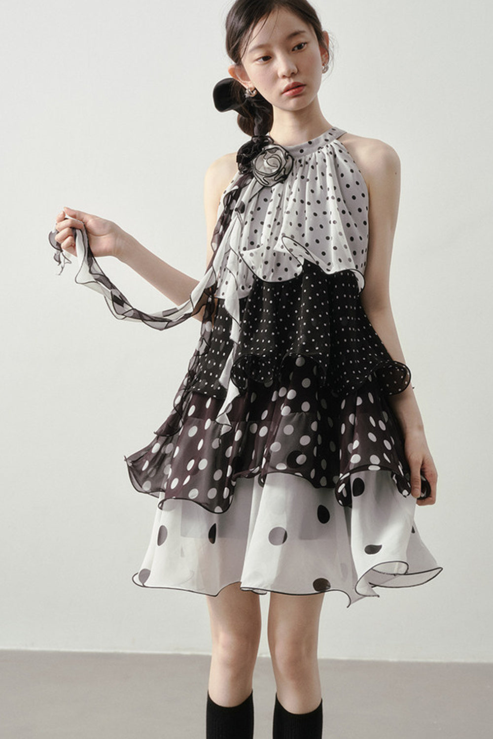 Polka Dot Organza Halter Dress