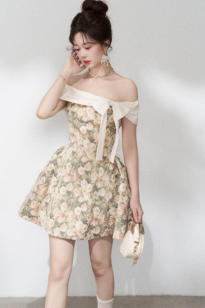 French Jacquard Off-Shoulder Dress