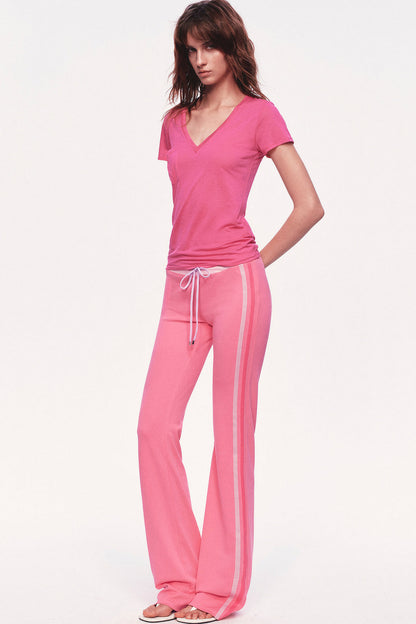 Pantaloni dritti a vita bassa con coulisse e doppia fascia in vita