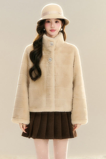 Stand Collar Imitation Fur Jacket