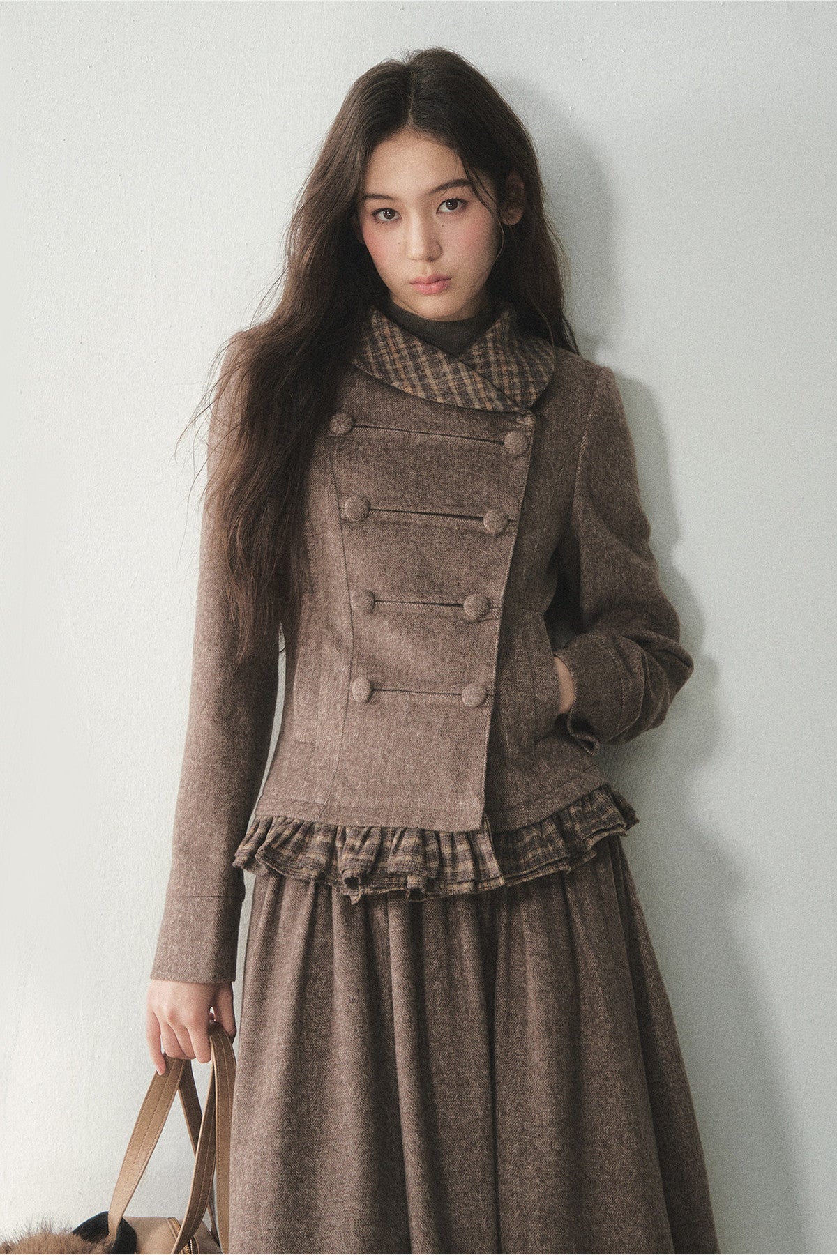 Preppy Double-Breasted Jacket and Skirt Set-Up