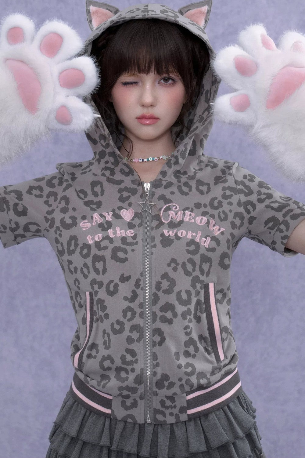 Pink Leopard Cat Ear Jacket