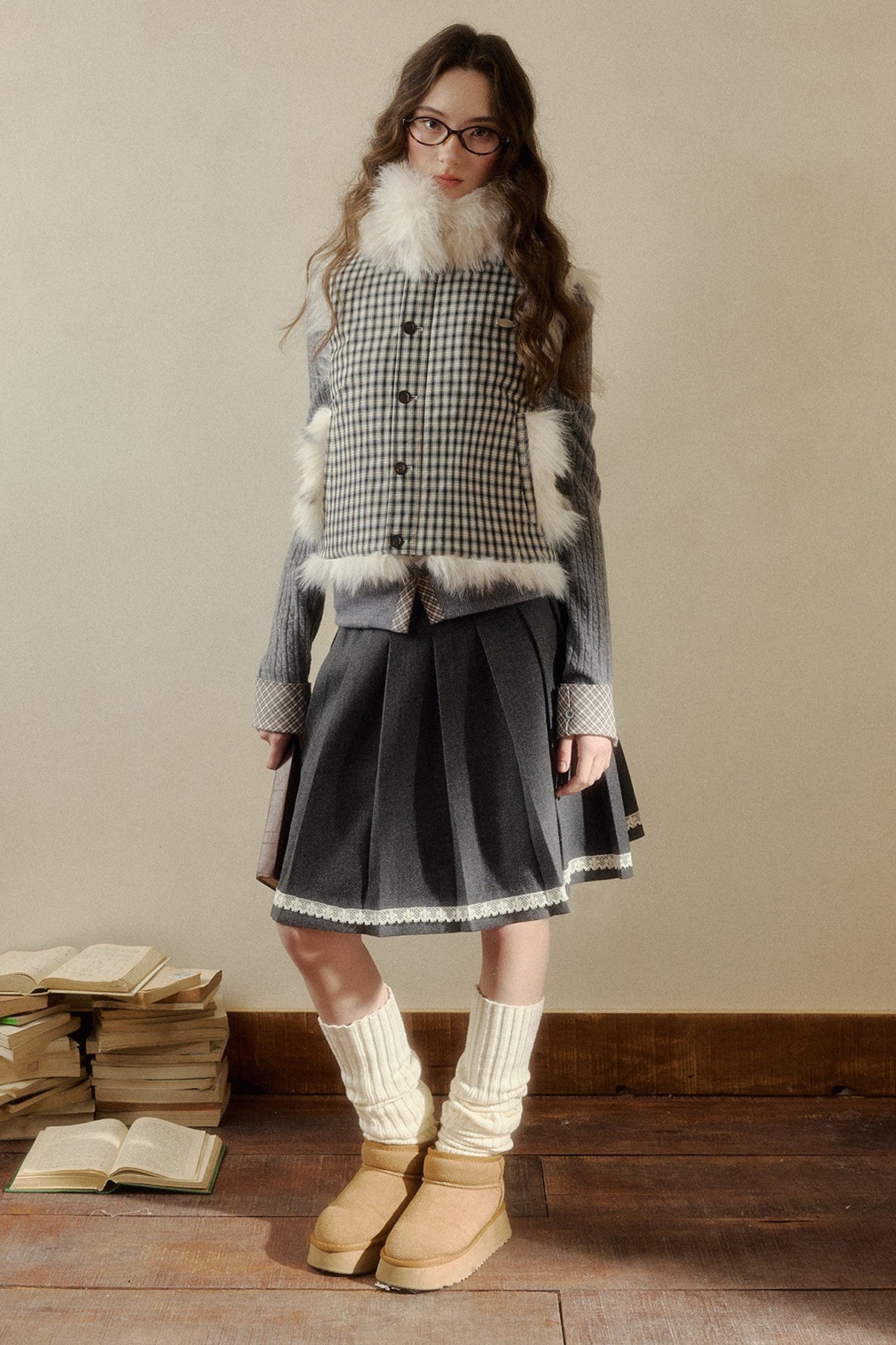 Reversible Polka Dot Plaid Faux Fur Vest