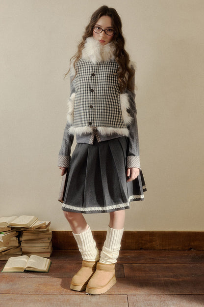 Reversible Polka Dot Plaid Faux Fur Vest