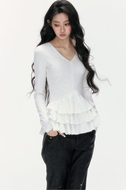 V-Neck Lace Tiered Top