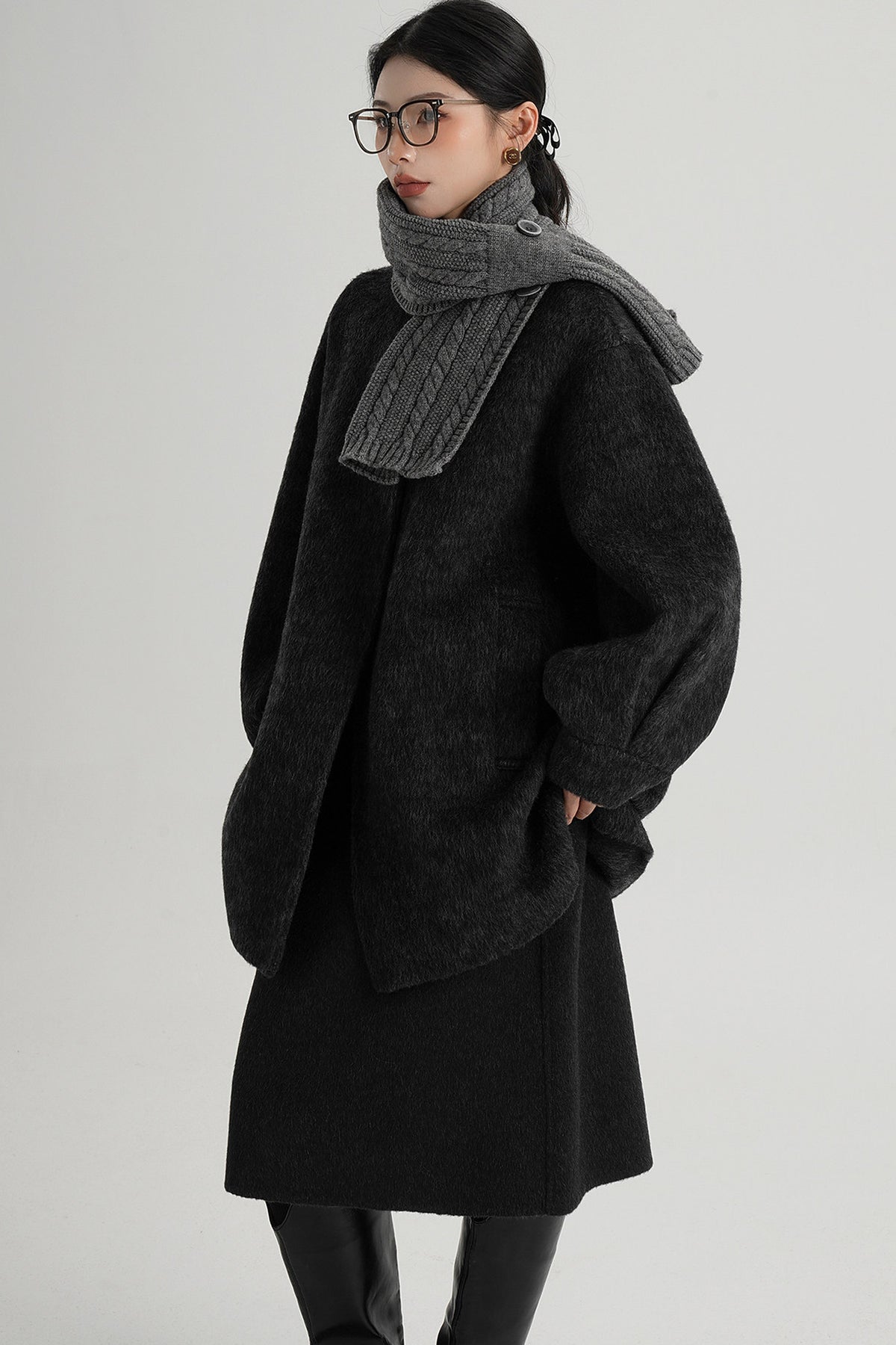Scarf Collar Double-Sided Wool Coat