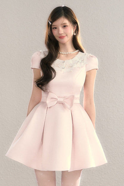Satin Embroidery Bow A-Line Dress