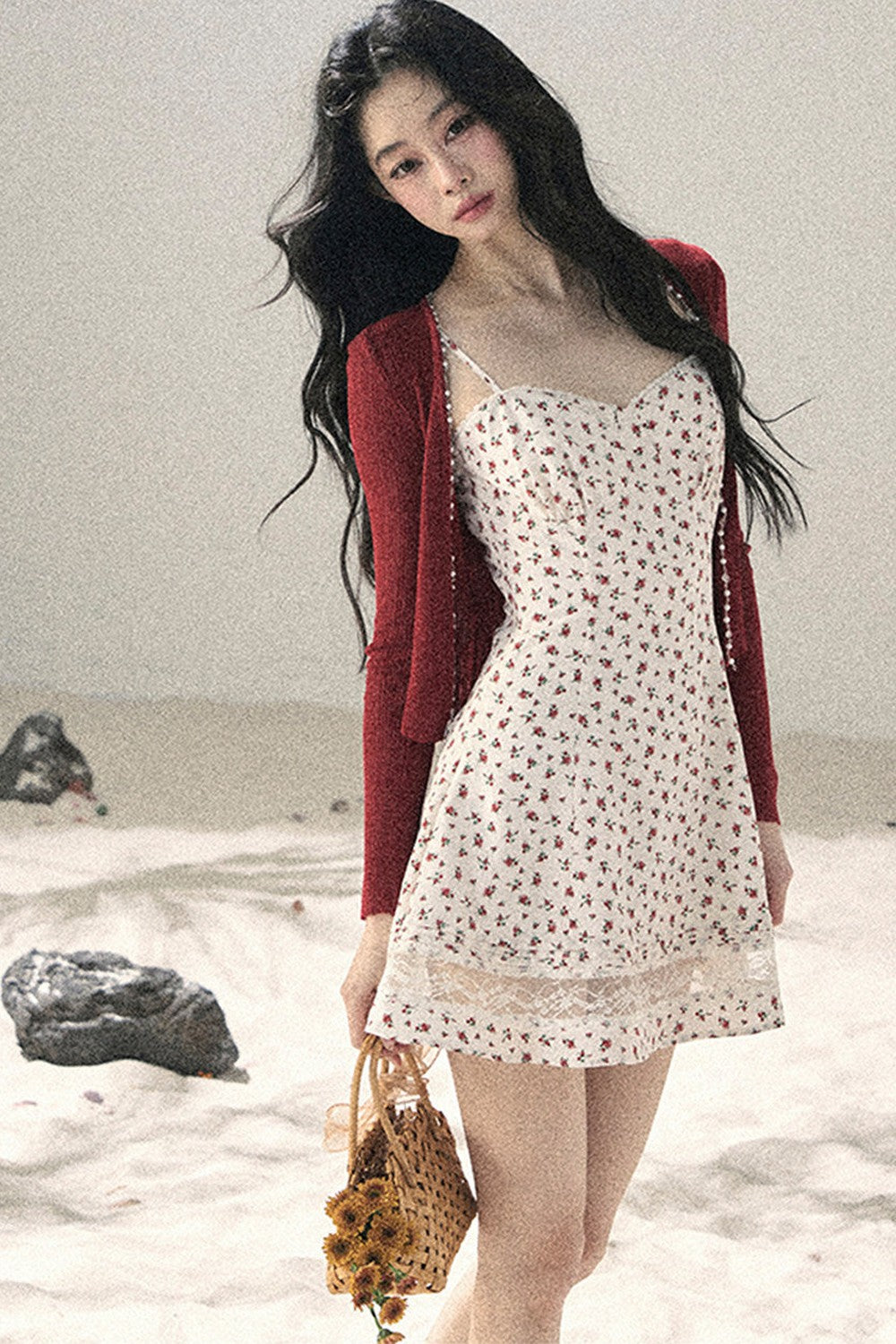 One-Shoulder Rose Lace Dress Set-Up