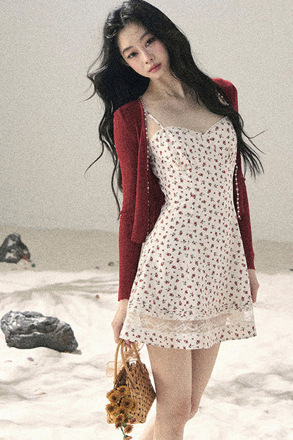 One-Shoulder Rose Lace Dress Set-Up