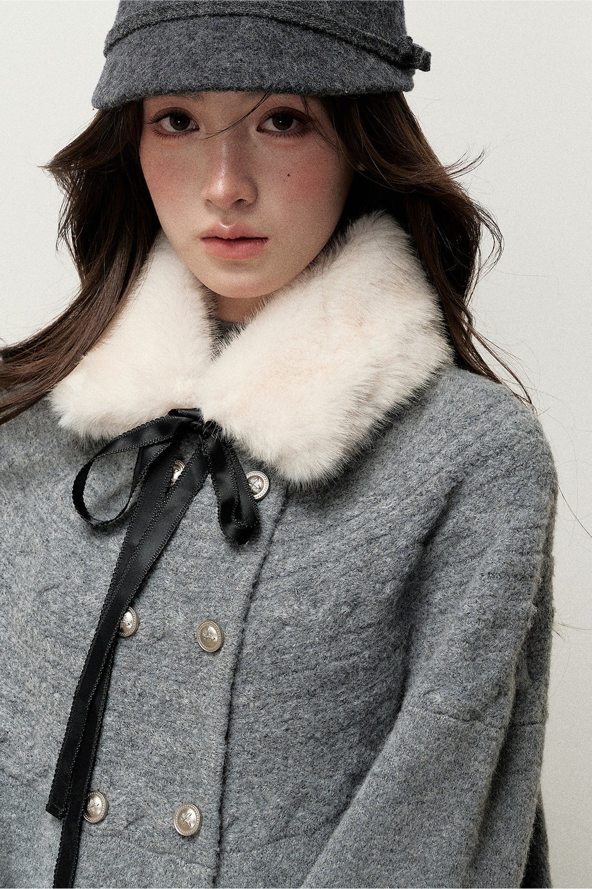 Retro Bow Fur Collar Cardigan