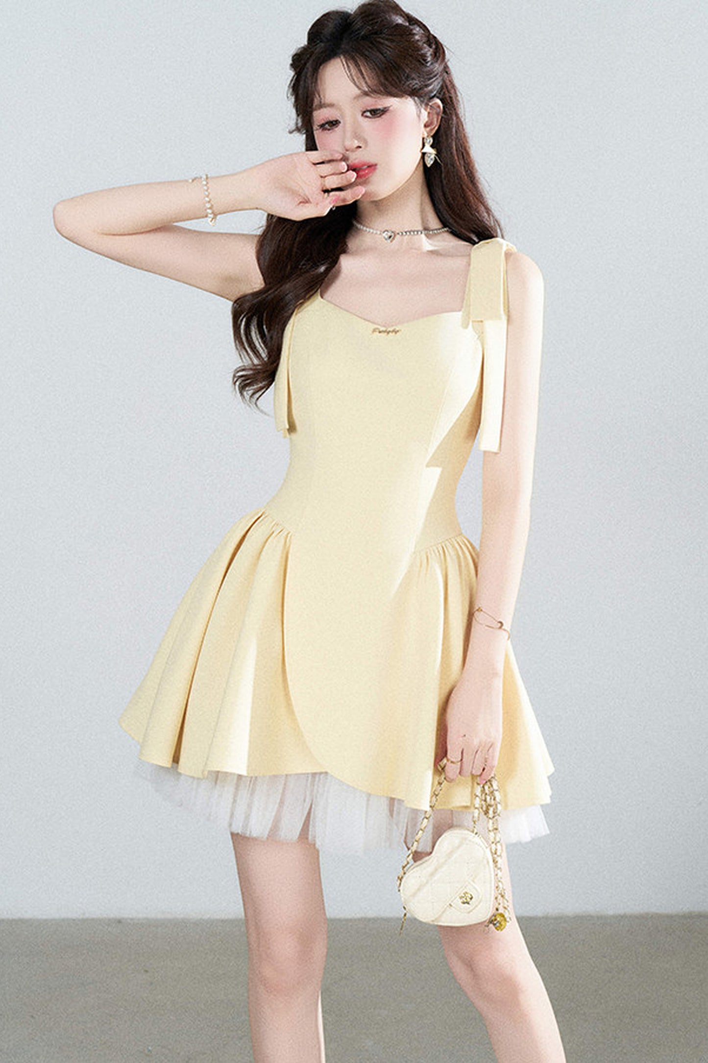 Yellow Mesh Spliced Dress