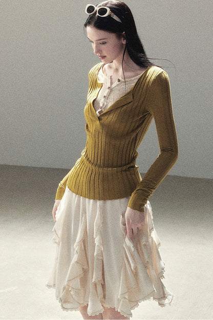 Ribbed Lace Knit Top