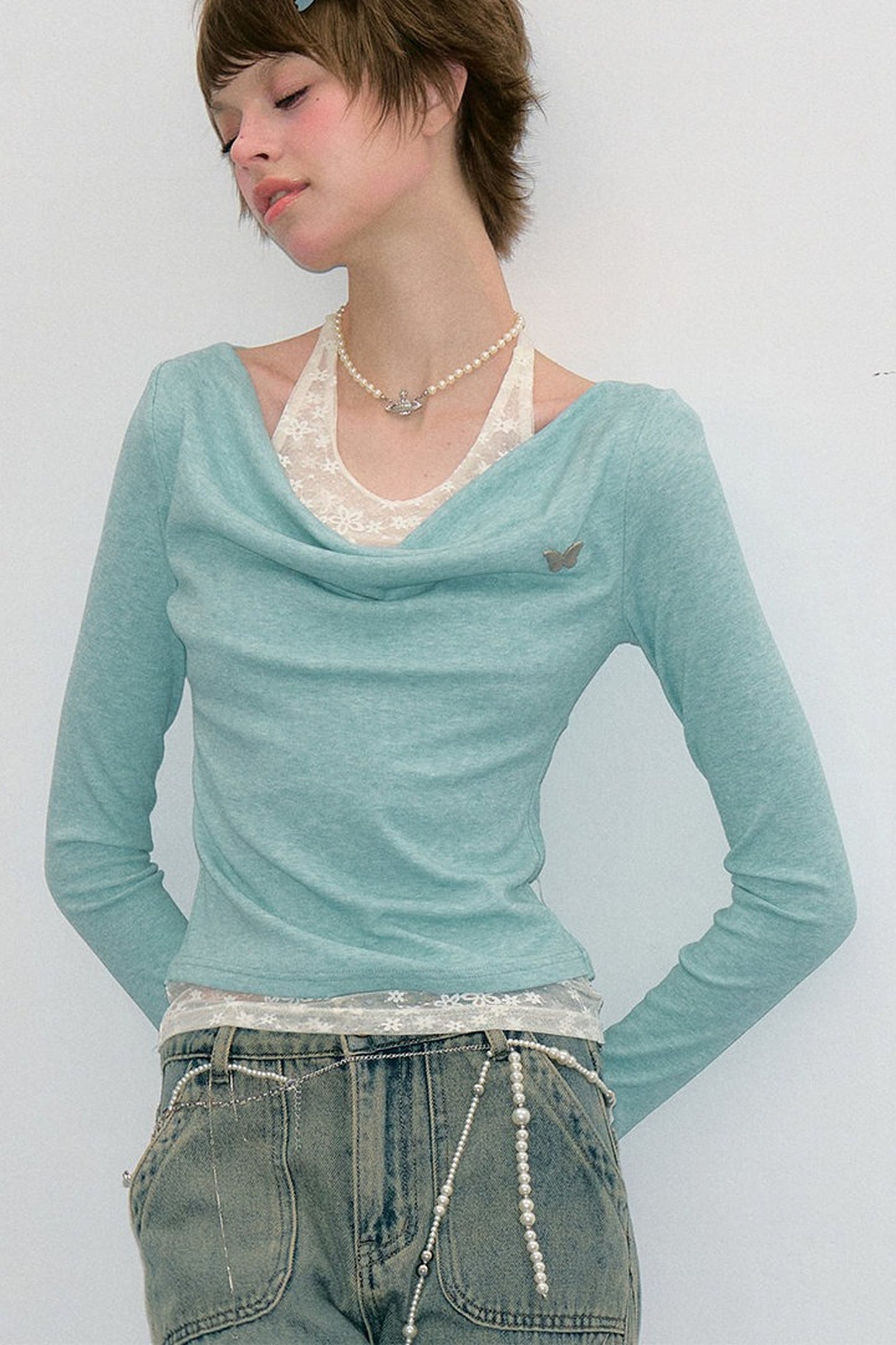 Mist Blue-Green Knitted Top