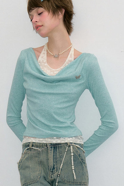 Mist Blue-Green Knitted Top