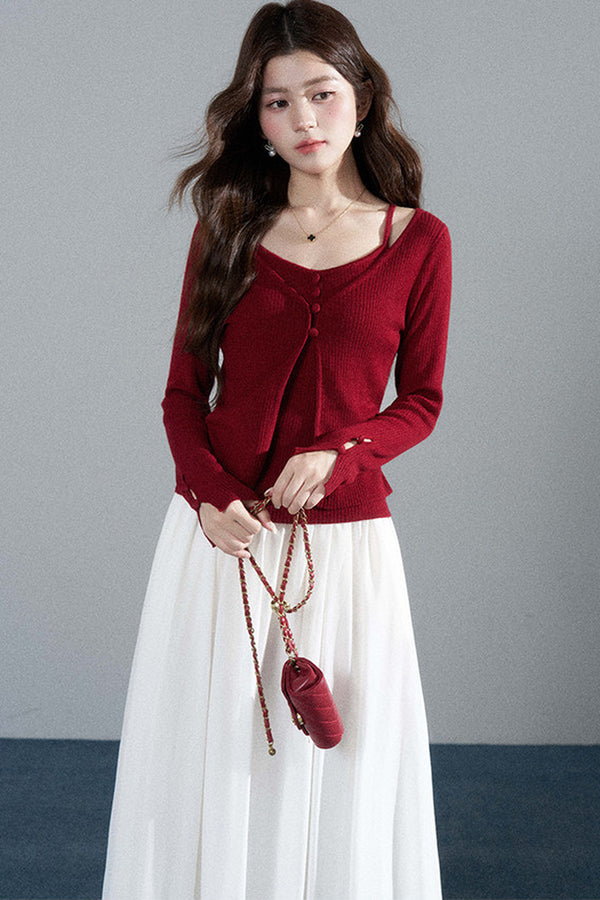 Red Layered-Look Knit Top