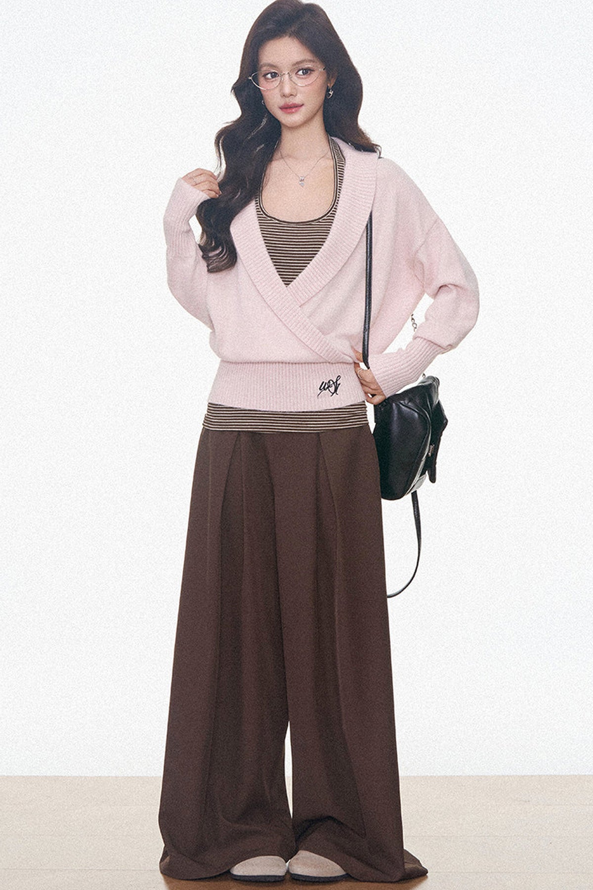 Westayone Long-Sleeved Knitted Sweater and Wide-Leg Pants Set-Up