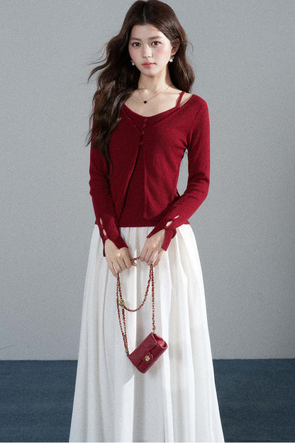 Red Layered-Look Knit Top