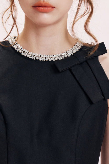 Rhinestone Bow A-Line Dress