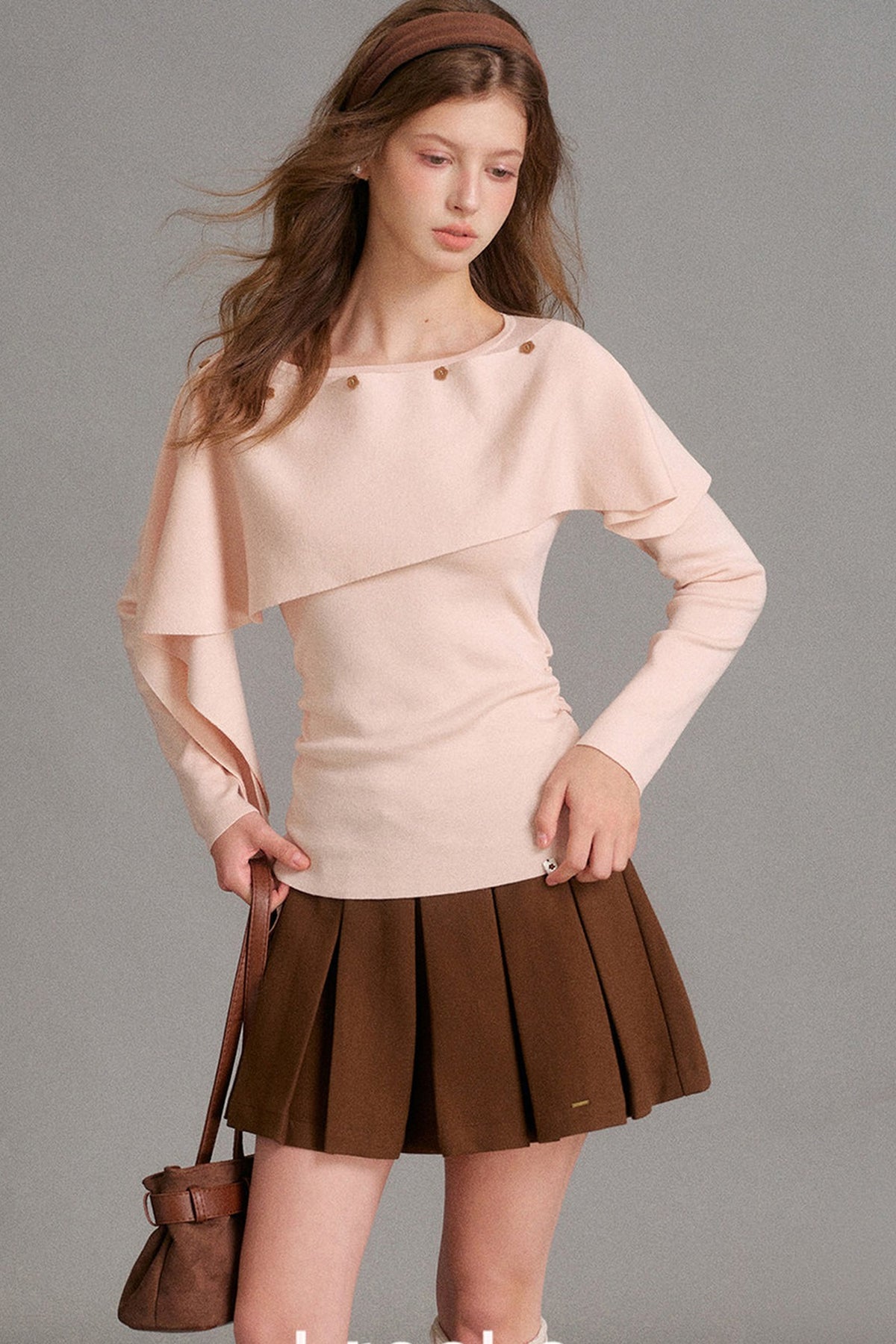 Cape-Schal echtes zweiteiliges gerafftes Stricktop-Set