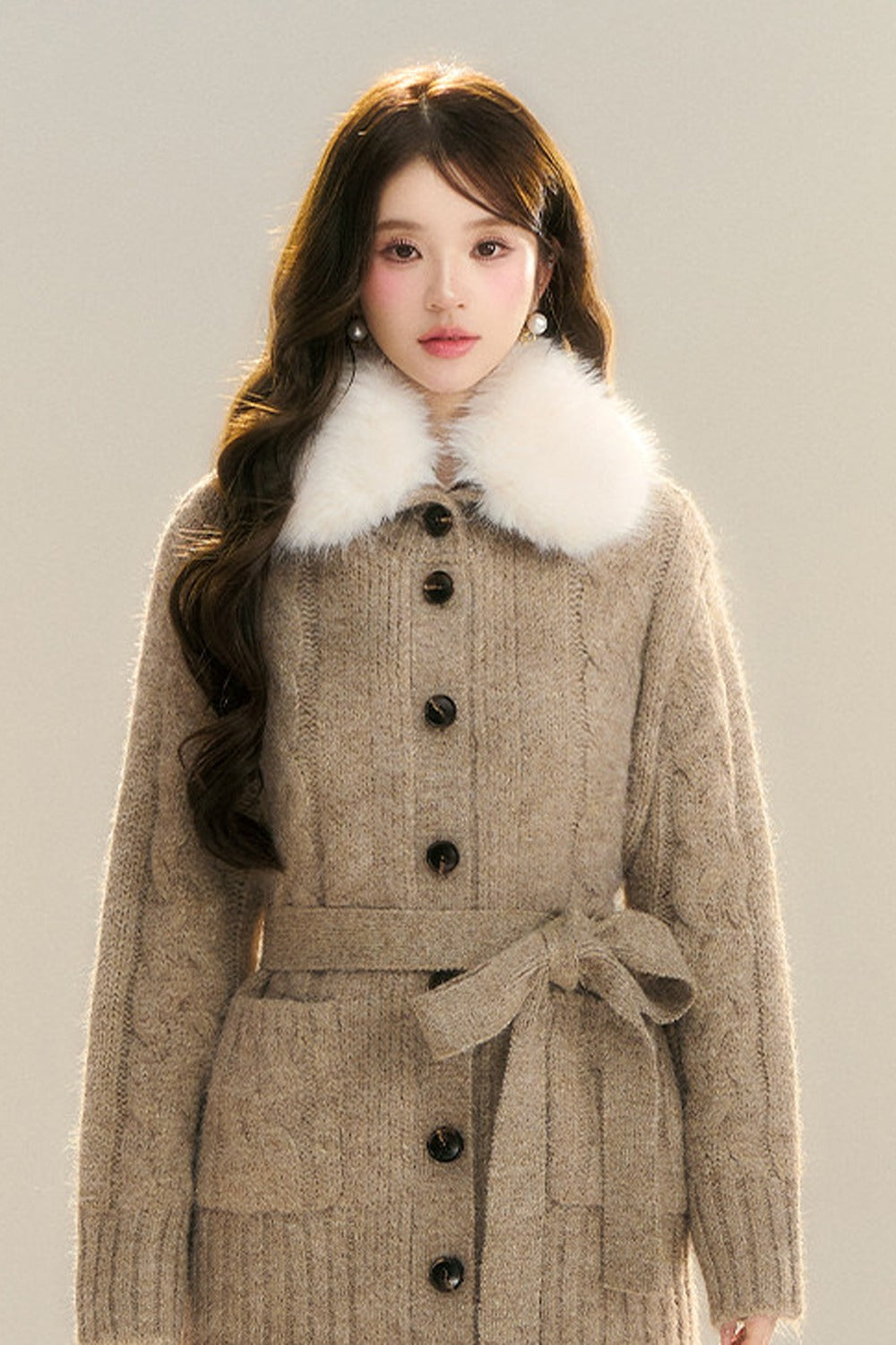 Waist-Cinching Cable Knit Sweater Cardigan
