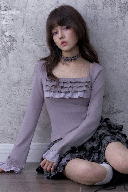 Light Purple Ruffled Square Neck Halter Top