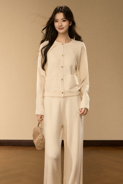 Wool and Cashmere Blend Cardigan and Pants Set-Up
