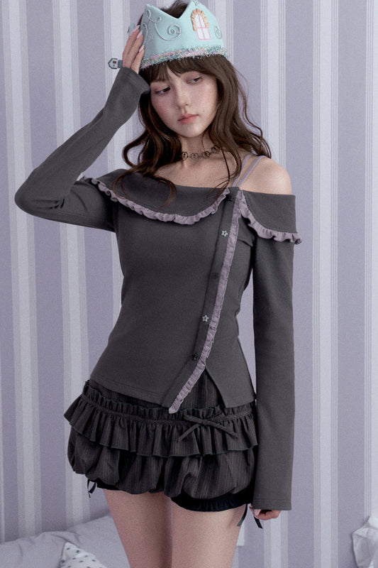 Top de hombros descubiertos gris morado